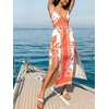 CUPSHE Boho Summer Womens Maxi Dress 2026 Spaghetti Strap V Neck Floral Beach Slit A-Line Flowy Sundress Vacation Resort Wear(Burnt Orange)