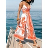 CUPSHE Boho Summer Womens Maxi Dress 2026 Spaghetti Strap V Neck Floral Beach Slit A-Line Flowy Sundress Vacation Resort Wear(Burnt Orange)