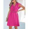 CUPSHE Summer Dress for Women Casual Spring V Neck Lace Appliques Cap Sleeves Hollow Out Beach Mini Dress(Hot Pink)