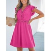 CUPSHE Summer Dress for Women Casual Spring V Neck Lace Appliques Cap Sleeves Hollow Out Beach Mini Dress(Hot Pink)