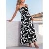 CUPSHE Summer Maxi Dress for Women Casual Beach Vacation Dress Spaghetti Strap Ruched Sleeveless Sundress A Line Resort Wear(Black Abstract)