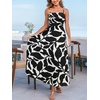 CUPSHE Summer Maxi Dress for Women Casual Beach Vacation Dress Spaghetti Strap Ruched Sleeveless Sundress A Line Resort Wear(Black Abstract)