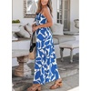 CUPSHE Summer Maxi Dress for Women Casual Beach Vacation Dress Spaghetti Strap Ruched Sleeveless Sundress A Line Resort Wear(Blue Abstract)