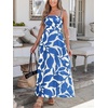 CUPSHE Summer Maxi Dress for Women Casual Beach Vacation Dress Spaghetti Strap Ruched Sleeveless Sundress A Line Resort Wear(Blue Abstract)