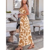 CUPSHE Summer Maxi Dress for Women Casual Beach Vacation Dress Spaghetti Strap Ruched Sleeveless Sundress A Line Resort Wear(Khaki Abstract)