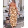 CUPSHE Summer Maxi Dress for Women Casual Beach Vacation Dress Spaghetti Strap Ruched Sleeveless Sundress A Line Resort Wear(Khaki Abstract)