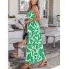 CUPSHE Summer Maxi Dress for Women Casual Beach Vacation Dress Spaghetti Strap Ruched Sleeveless Sundress A Line Resort Wear(Mint Abstract)