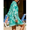 CUPSHE Women Mini Summer Dress Cover Up Oversize Floral Shirt 3/4 Sleeve Cuff Tie Button Down Beach Dresses Cover Up Top(Emerald Green Tropical)