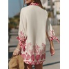 CUPSHE Women Mini Summer Dress Cover Up Oversize Floral Shirt 3/4 Sleeve Cuff Tie Button Down Beach Dresses Cover Up Top(White Rose)
