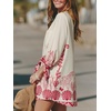 CUPSHE Women Mini Summer Dress Cover Up Oversize Floral Shirt 3/4 Sleeve Cuff Tie Button Down Beach Dresses Cover Up Top(White Rose)