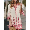 CUPSHE Women Mini Summer Dress Cover Up Oversize Floral Shirt 3/4 Sleeve Cuff Tie Button Down Beach Dresses Cover Up Top(White Rose)