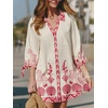 CUPSHE Women Mini Summer Dress Cover Up Oversize Floral Shirt 3/4 Sleeve Cuff Tie Button Down Beach Dresses Cover Up Top(White Rose)