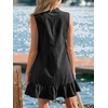CUPSHE Women Summer Dress Notched V Neck Front Button Denim Dress Sleeveless Ruffle Hem Beach Vacation Mini Sun Dress(Black)