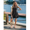 CUPSHE Women Summer Dress Notched V Neck Front Button Denim Dress Sleeveless Ruffle Hem Beach Vacation Mini Sun Dress(Black)