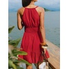 CUPSHE Women Summer Dress Surplice V Neck Smocked Waist Ruffle Hem A Line Sun Dress Vacation Beach Flowy Mini Dress(Red)