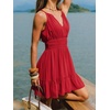 CUPSHE Women Summer Dress Surplice V Neck Smocked Waist Ruffle Hem A Line Sun Dress Vacation Beach Flowy Mini Dress(Red)
