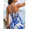 CUPSHE Women Summer Maxi Dress Floral Spaghetti Strap Deep V Neck Backless Smocked Casual Beach Vacation Boho Outfit(Blue)