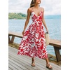 CUPSHE Women Summer Maxi Dress Floral Spaghetti Strap Deep V Neck Backless Smocked Casual Beach Vacation Boho Outfit(Red)