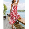 CUPSHE Women Summer Maxi Dress Floral Spaghetti Strap Deep V Neck Backless Smocked Casual Beach Vacation Boho Outfit(Red)