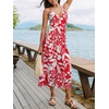 CUPSHE Women Summer Maxi Dress Floral Spaghetti Strap Deep V Neck Backless Smocked Casual Beach Vacation Boho Outfit(Red)