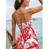 CUPSHE Women Summer Maxi Dress Floral Spaghetti Strap Deep V Neck Backless Smocked Casual Beach Vacation Boho Outfit(Red)
