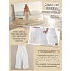 CUPSHE Women Wide Leg Beach Pants Tropical Floral Plus Size Pants with Pockets Vacation Casual Dressy(White)