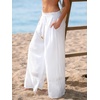 CUPSHE Women Wide Leg Beach Pants Tropical Floral Plus Size Pants with Pockets Vacation Casual Dressy(White)