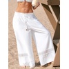 CUPSHE Women Wide Leg Beach Pants Tropical Floral Plus Size Pants with Pockets Vacation Casual Dressy(White)