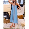 CUPSHE Women’s Boho Maxi Dress Summer Sleeveless V Neck Casual Printed Loose Long A Line Beach Vacation Flowy Sundress(Light Blue)