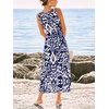 CUPSHE Women’s Boho Summer Dress V Neck Sleeveless Midi Sundress Floral Beach Vacation Dress Slit Casual Flowy Dress(Navy Printed)