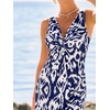 CUPSHE Women’s Boho Summer Dress V Neck Sleeveless Midi Sundress Floral Beach Vacation Dress Slit Casual Flowy Dress(Navy Printed)
