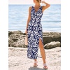 CUPSHE Women’s Boho Summer Dress V Neck Sleeveless Midi Sundress Floral Beach Vacation Dress Slit Casual Flowy Dress(Navy Printed)