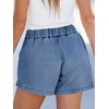 CUPSHE Women’s Denim Shorts Drawstring Smocked Waist Frayed Cuff Relaxed Casual Summer Bottom(Blue)