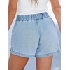 CUPSHE Women’s Denim Shorts Drawstring Smocked Waist Frayed Cuff Relaxed Casual Summer Bottom(Light Blue)