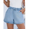 CUPSHE Women’s Denim Shorts Drawstring Smocked Waist Frayed Cuff Relaxed Casual Summer Bottom(Light Blue)