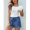 CUPSHE Women’s Denim Shorts Drawstring Smocked Waist Frayed Hem Casual Summer(Dark Blue)