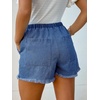 CUPSHE Women’s Denim Shorts Drawstring Smocked Waist Frayed Hem Casual Summer(Dark Blue)