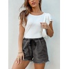 CUPSHE Women’s Denim Shorts Drawstring Smocked Waist Frayed Hem Casual Summer(Smoky Grey)
