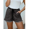CUPSHE Women’s Denim Shorts Drawstring Smocked Waist Frayed Hem Casual Summer(Smoky Grey)