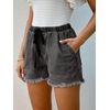 CUPSHE Women’s Denim Shorts Drawstring Smocked Waist Frayed Hem Casual Summer(Smoky Grey)