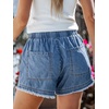 CUPSHE Women’s Denim Shorts Smocked Waist Drawstring Rolled Hem Pocket Casual Summer Vacation(Blue)