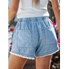 CUPSHE Women’s Denim Shorts Smocked Waist Drawstring Rolled Hem Pocket Casual Summer Vacation(Light Blue)