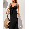 CUPSHE Women’s Formal Summer Maxi Dress Spaghetti Strap V Neck Smocked Tie Knot Sundress Flowy Elegant Wedding Guest Dress(Black)