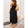 CUPSHE Women’s Formal Summer Maxi Dress Spaghetti Strap V Neck Smocked Tie Knot Sundress Flowy Elegant Wedding Guest Dress(Black)