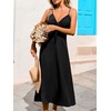 CUPSHE Women’s Formal Summer Maxi Dress Spaghetti Strap V Neck Smocked Tie Knot Sundress Flowy Elegant Wedding Guest Dress(Black)