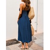 CUPSHE Women’s Formal Summer Maxi Dress Spaghetti Strap V Neck Smocked Tie Knot Sundress Flowy Elegant Wedding Guest Dress(Blue)
