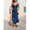 CUPSHE Women’s Formal Summer Maxi Dress Spaghetti Strap V Neck Smocked Tie Knot Sundress Flowy Elegant Wedding Guest Dress(Blue)