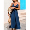 CUPSHE Women’s Formal Summer Maxi Dress Spaghetti Strap V Neck Smocked Tie Knot Sundress Flowy Elegant Wedding Guest Dress(Blue)