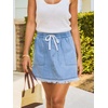 CUPSHE Women’s High Waist Denim Mini Skirts Drawstring Elastic Waist Frayed Hem Casual Summer Short Skirt(Blue)