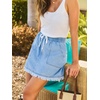 CUPSHE Women’s High Waist Denim Mini Skirts Drawstring Elastic Waist Frayed Hem Casual Summer Short Skirt(Blue)